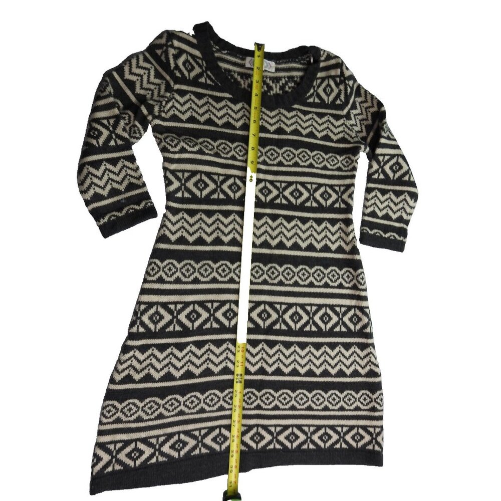 Pink Rose Sweater Dress Small Gray Black White Geometric Aztec Fair Isle Knit - Picture 3 of 8
